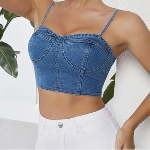 Zipper Back Bustier Crop Denim Cami Top